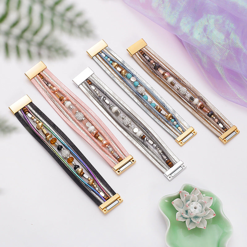 Wholesale Bracelet retro multi-layer magnetic buckle leather bracelet